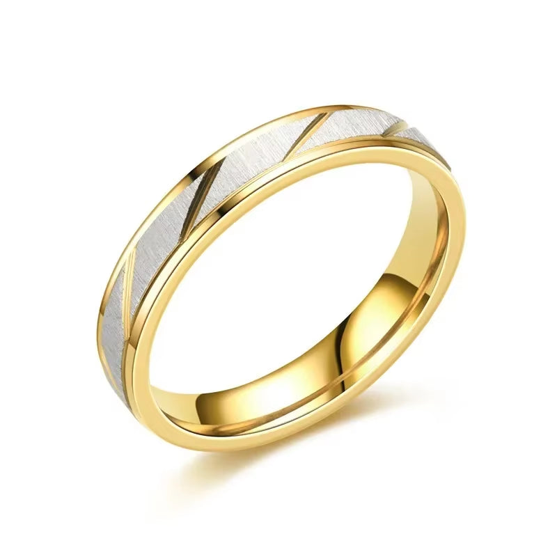 Stainless Steel Gold Color Wave Pattern Couple Ring Titanium Steel Wedding Engagement Ring Promise Ring Jewelry Gift