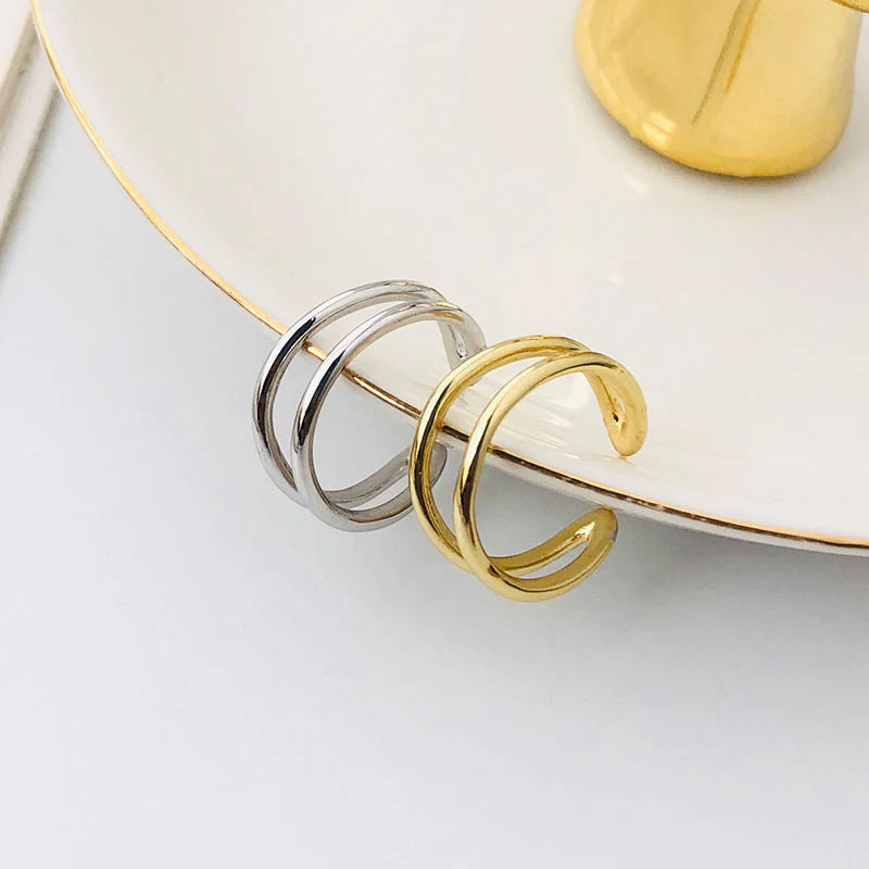 Minimalist 925 Sterling Silver 18K Gold Plated and Silver Color - Hollow Out Open Rings