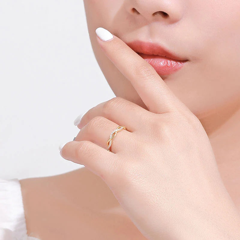 Sterling Silver 925 CZ Zircon Twisted Gold Rings