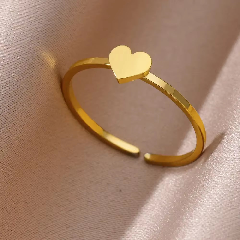 Stainless Steel Rings for Women Aesthetic Heart Gold Color Wedding Ring Vintage Waterproof Wedding Jewelry Prom Accessories Gift