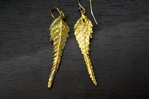 Fern Leaf Earrings: 14K Gold Plated Sterling Silver Drop